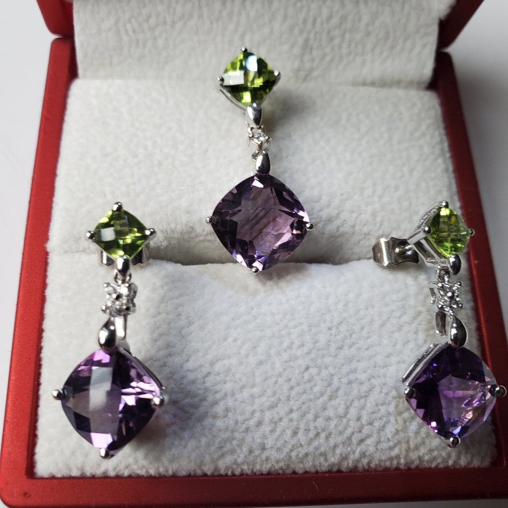 BEAUTIFUL 14K WHITE GOLD EARRINGS & PENDANT SET - Picture 4 of 10